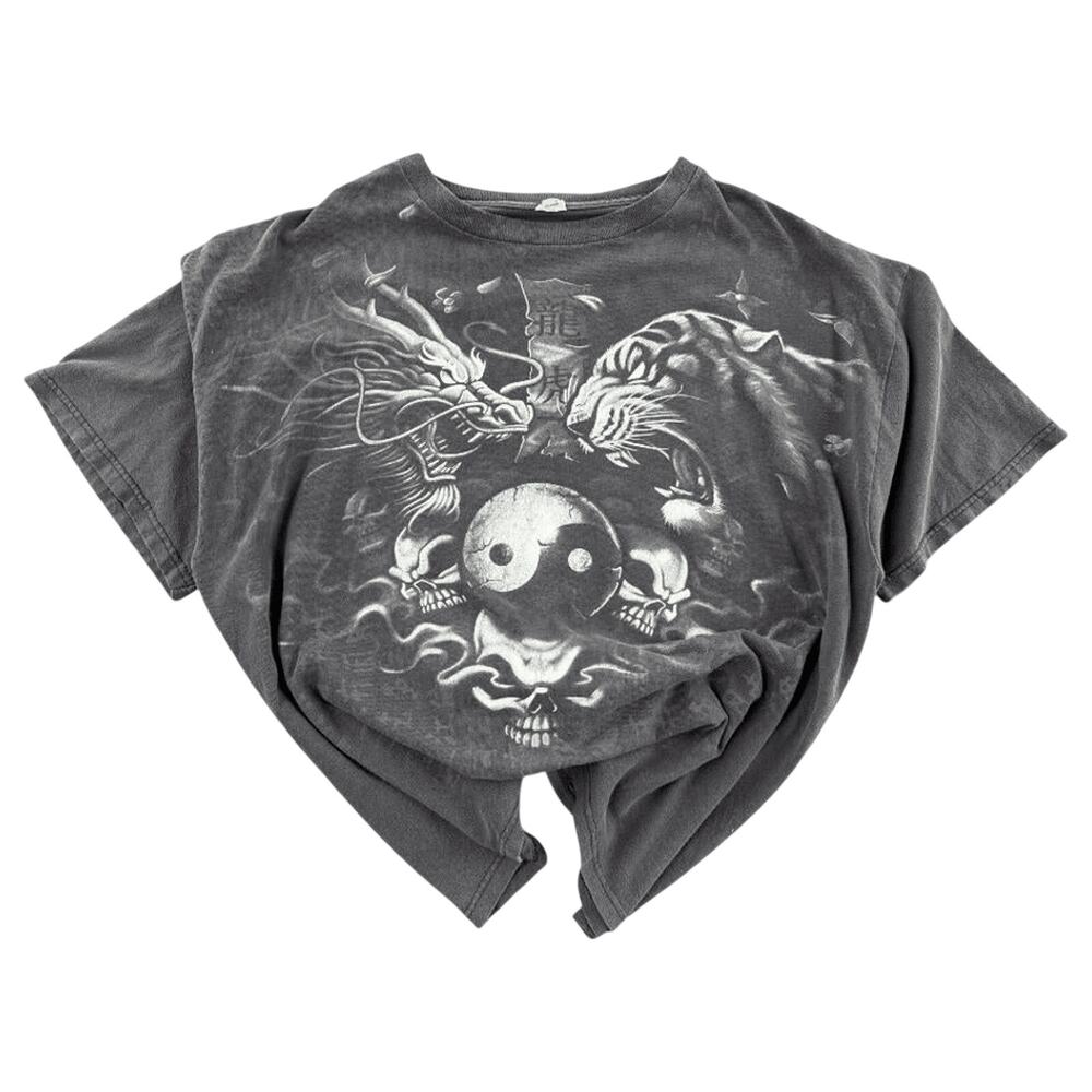 Yin Yang Tiger Vs Dragon Y2K Vintage Radical T-Shirt Black XL